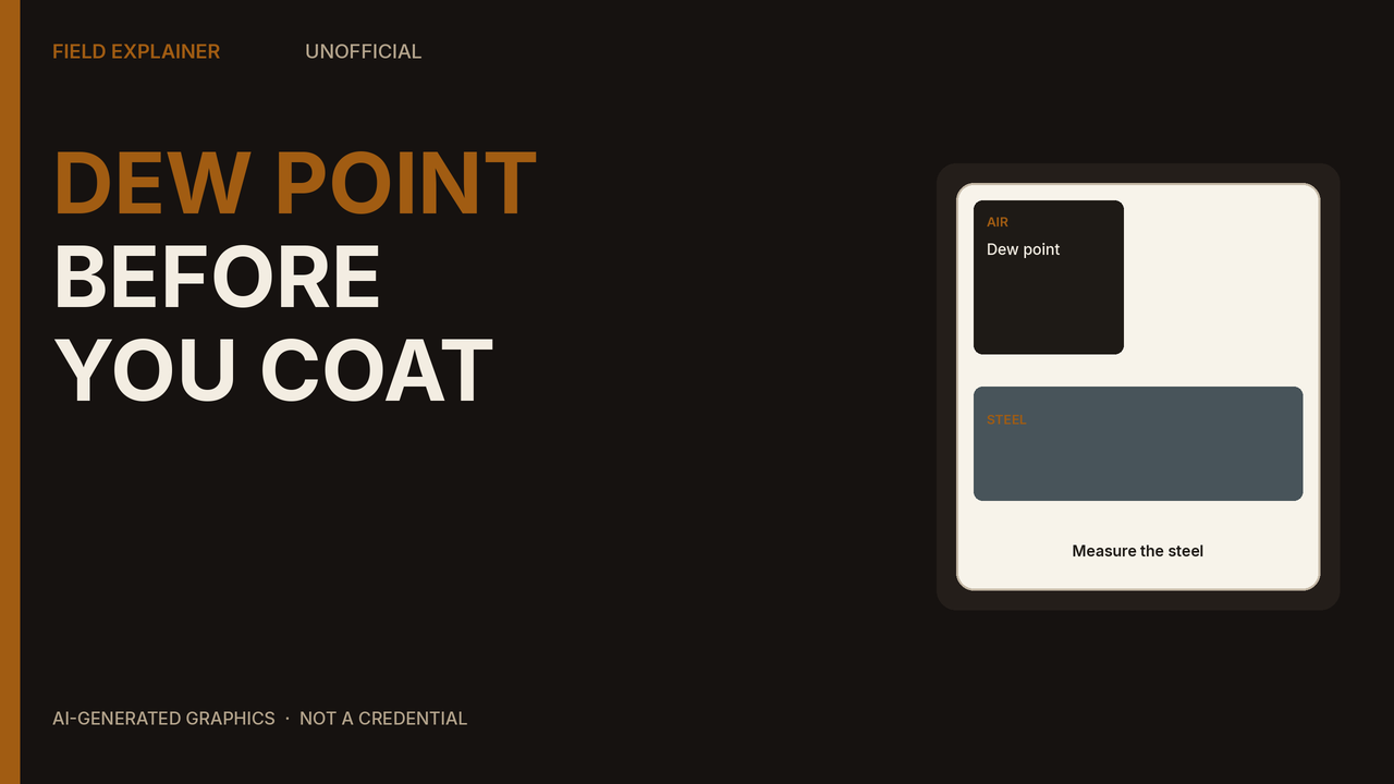 Explainer graphic for dew point and steel temperature before coating.